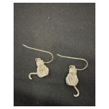Sterling Silver Cat Dangle Earrings