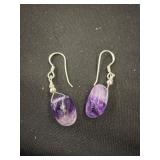 Silver Hook Earrings with Amethyst Beads