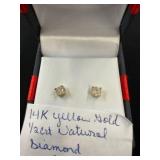 14K Yellow Gold Diamond Stud Earrings