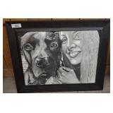 Framed Black and White Charcoal Drawing