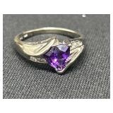 10K Gold Amethyst Heart Ring, Size 6-1/4