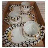 Japanese Tea Set with Black Checkered Design