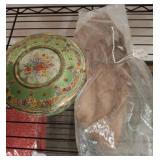 Decorative Tin Dish and Mink Fur Collar Set
