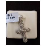 Sterling Silver Cross Pendant with Stones