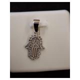 Silver-Tone Hamsa Pendant with Crystal Accents