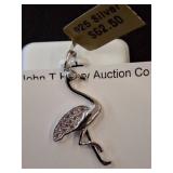 Sterling Silver Flamingo Pendant with Stones