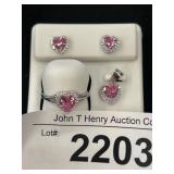 Sterling Silver Jewelry Set with Pink Stones