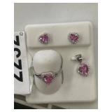 Sterling Silver Jewelry Set with Pink Heart Stones