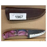 Hand-Forged Knife with Pink Resin Handle, Sheath