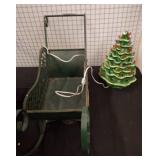 Metal Sleigh and Ceramic Christmas Tree