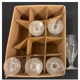Six Clear Glass Stemmed Goblets