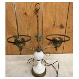 Two-Arm Hurricane Lamp With Hobnail Glass Base