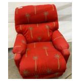 Red Reclining Chair With Palm Tree Pattern Upholst