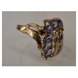 10 K RING WITH WATERFALL TANZANITE AND DIAMONDS