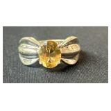 Sterling Silver Ring with Oval Yellow Citrine
