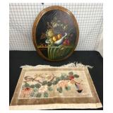 Framed Fruit Still Life And Floral Tapestry