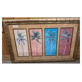 Framed Quadruple Palm Tree Artwork with Bamboo-Sty