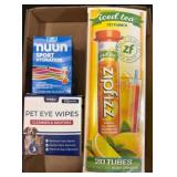 Box Lot Containing Zipfizz Iced Tea, Nuun Sport Hy
