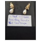 Gold-Toned 925 Earrings with Pearl Drops