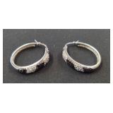 Sterling Silver Hoop Earrings with Black Accents