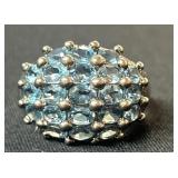 Sterling Silver Cluster Ring with Blue Stones
