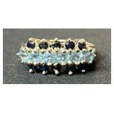 Sterling Silver Size 8 Ring with Blue/Dark Stones