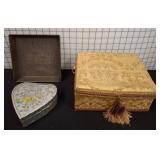 Three Decorative Boxes: Metal, Fabric-Covered