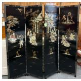Four-Panel Lacquered Coromandel Screen with Asian