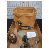 Woven Wood Basket with Painted Duck Accents