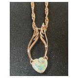 Sterling Silver Necklace-Heart-Shaped Opal Pendant