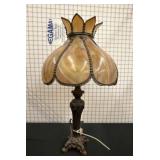 Stained Glass Table Lamp with Ornate Metal Base