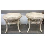 White Wicker Round Side Tables with Shelf