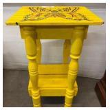 Yellow Painted Wooden Side Table with Butterfly Mo
