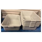 6 White Plastic Bus Tubs