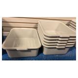 Stack of Six White Food Service Bus Tubs