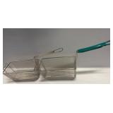 Dual Commercial Fry Baskets with Green Handle