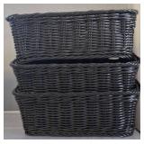 3 Black Polyweave Storage Baskets