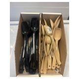 Black and Beige Plastic Salad Spoons