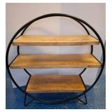 Round Metal-Framed Wooden Shelf Unit