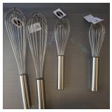 Four Stainless Steel Whisks