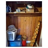 Household Closet Contents with Iron and Decor