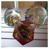 Three Decorative Glass Paperweights
