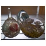 Three Glass Floral Paperweights