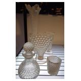 Hobnail Glass Vases, Decanter, and Tumbler Set