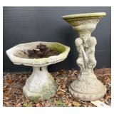 Two Cast Stone Garden Birdbaths 24in