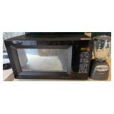 Black GE Microwave and Oster Blender Combo
