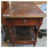 Wood Side Table with Brass Accents