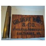 Wooden Crate and Brass Artillery Shell Casing