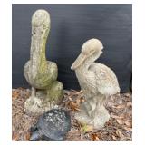Three Garden Figurines: Pelican, Crane, Turtle
