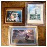 Three Framed Art Prints, Mixed Subjects